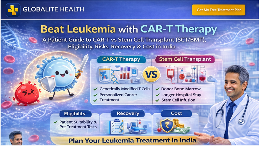Beat Leukaemia with CAR-T Therapy A Patient Guide to CAR-T vs Stem Cell Transplant (SCT/BMT), Eligibility, Risks, Recovery & Cost in India